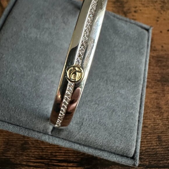 David Yurman Sterling Silver Cuff w/ Pavé White Diamonds & 18K Gold - Medium - Picture 6 of 16